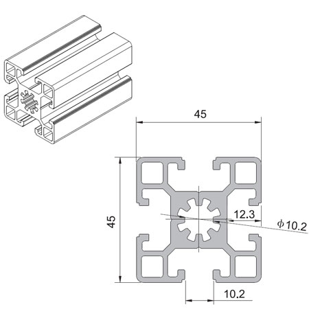 4545 aluminium T-slot extrusion profile for modular frame