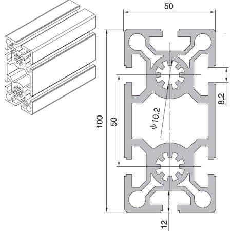 Customizable 50100 aluminum T-slot profile