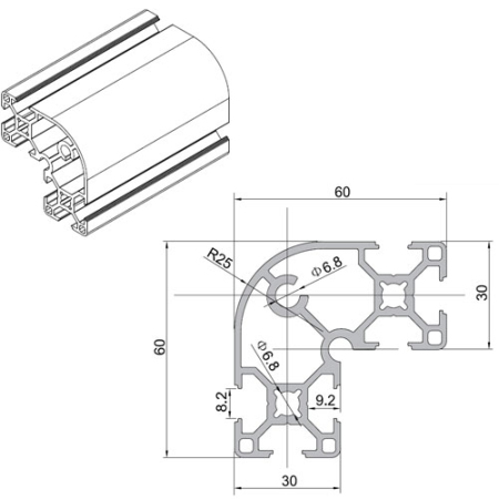 Industrial aluminium extrusion profile 6060 slot
