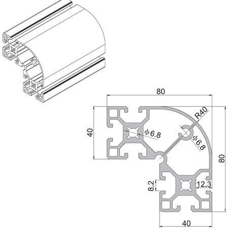 Heavy-duty 8080 aluminium profile with anodized finish for industrial use
